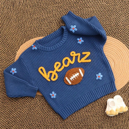 Personalized Football Baby Embroidered Knit Sweater, Custom Football Baby Sweatshirt BB0758