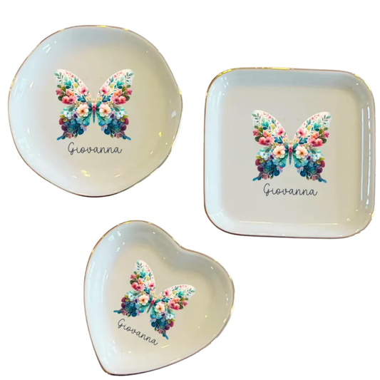 Butterfly Floral Custom Wedding Jewelry Dish, Custom Butterfly Ring Dish WD0502