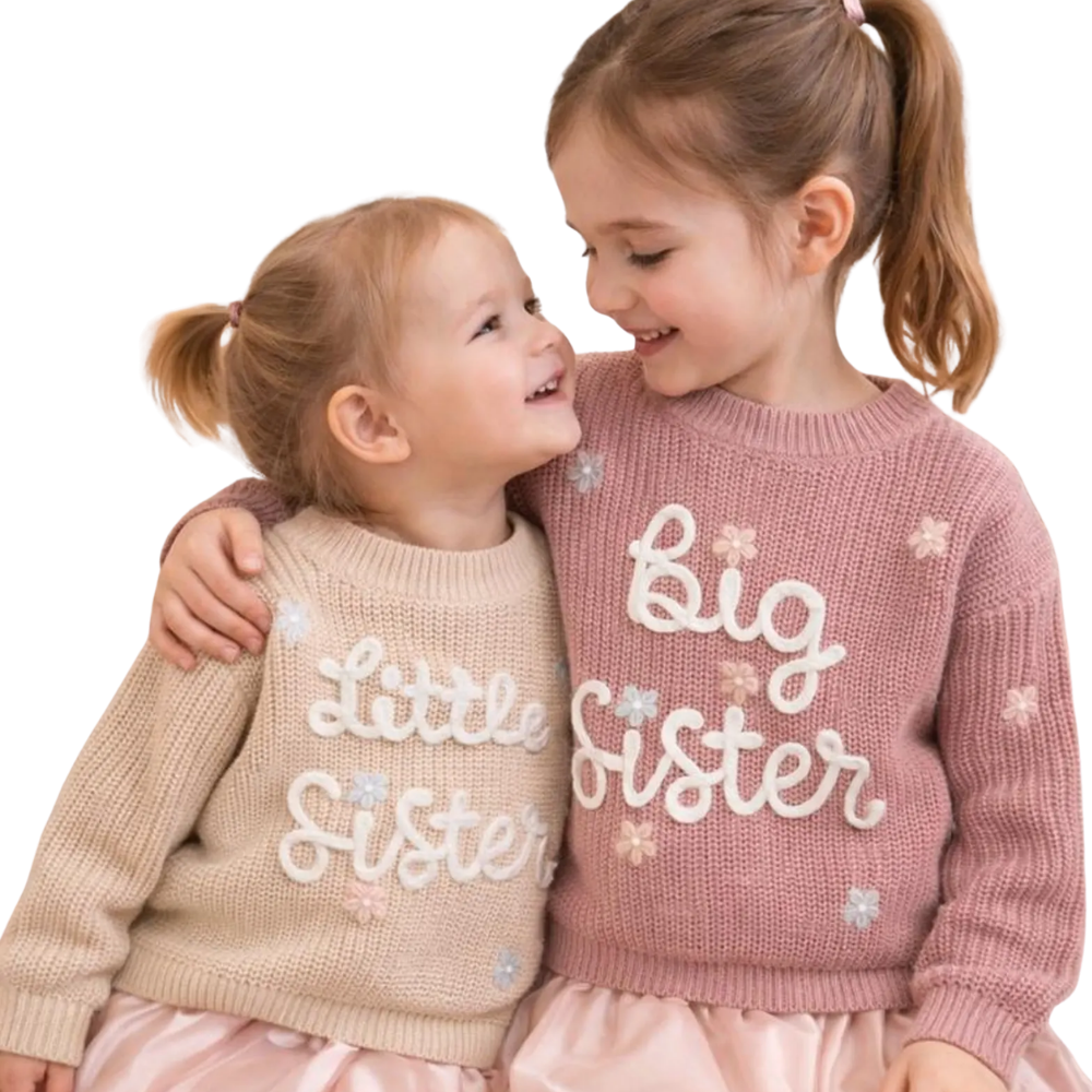 Big Sister Little Sister Baby Embroidered Knit Sweater, Sister Sibling Baby Sweatshirt BB0795