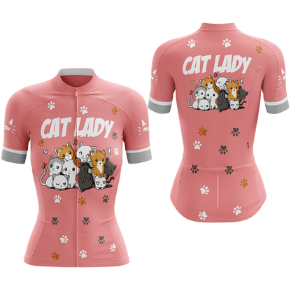 Cat Lady Pink Cycling Short Sleeve Jersey, Cat Lovers Cycling Jersey for Women CG0864