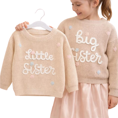 Big Sister Little Sister Baby Embroidered Knit Sweater, Sister Sibling Baby Sweatshirt BB0795