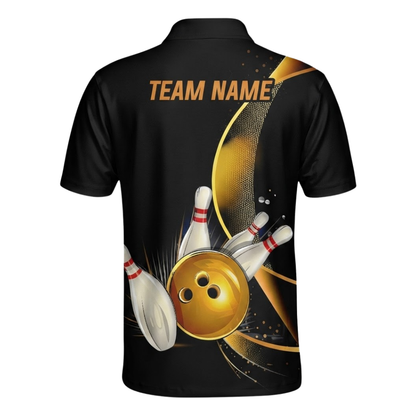 Black And Gold Custom Mens Bowling Team Jersey, Custom Bowling Shirts BZ0568