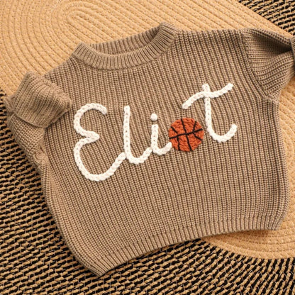 Custom Basketball Embroidered Knit Baby Sweater, Custom Baby Basketball Sweatshirt BB0759