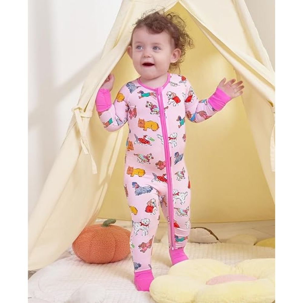 Dog Puppy Pink Baby Romper Convertible Zippy, Dog Pets Baby Convertible Romper BB0379