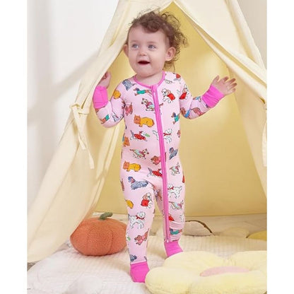 Dog Puppy Pink Baby Romper Convertible Zippy, Dog Pets Baby Convertible Romper BB0379