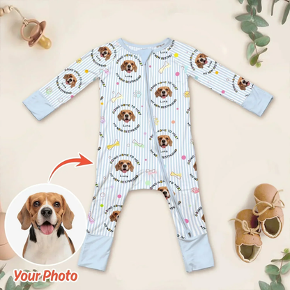 Going Home To Meet My New Bestfriend Custom Dog Face Baby Convertible Zippy Romper, Custom Pet Photo Baby Romper Convertible BB0908