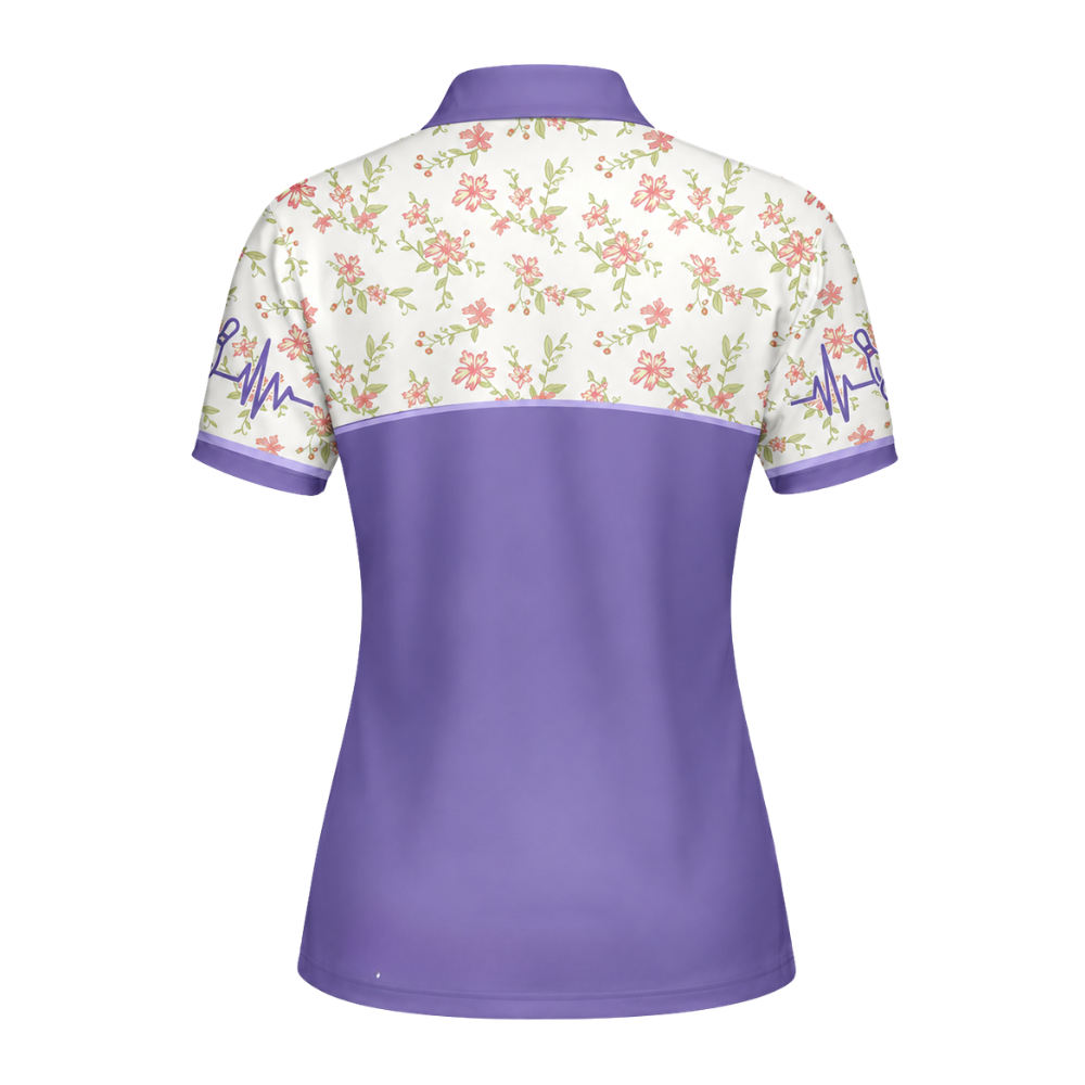Custom Bowling Grandma Flower Purple Polo Shirt For Women, Custom Floral Bowling Shirt For Grandma BZ0471