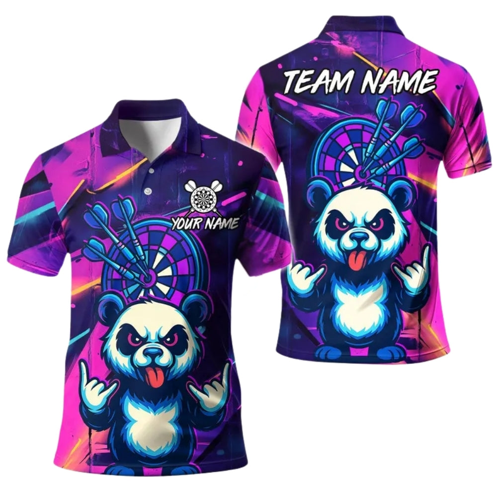 Custom Funny Panda Graffiti Darts Polo Shirt For Men, Custom Panda Darts Team Shirts DE0022