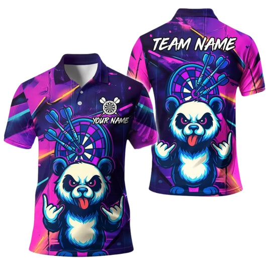 Custom Funny Panda Graffiti Darts Polo Shirt For Men, Custom Panda Darts Team Shirts DE0022