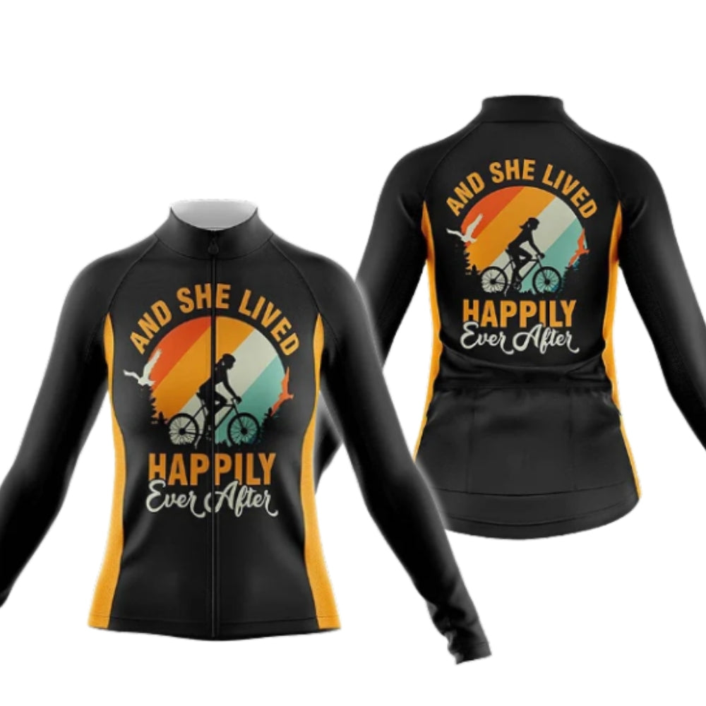 And She Lived Happily Ever After Long Sleeve Cycling Jersey For Women, Black And Orange Cycling Jersey For Ladies CG0754