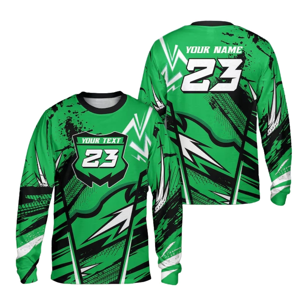 Custom Grunge Red Racing Dirt Bike Long Sleeve For Men, Custom Number Dirt Bike Jerseys ME0032