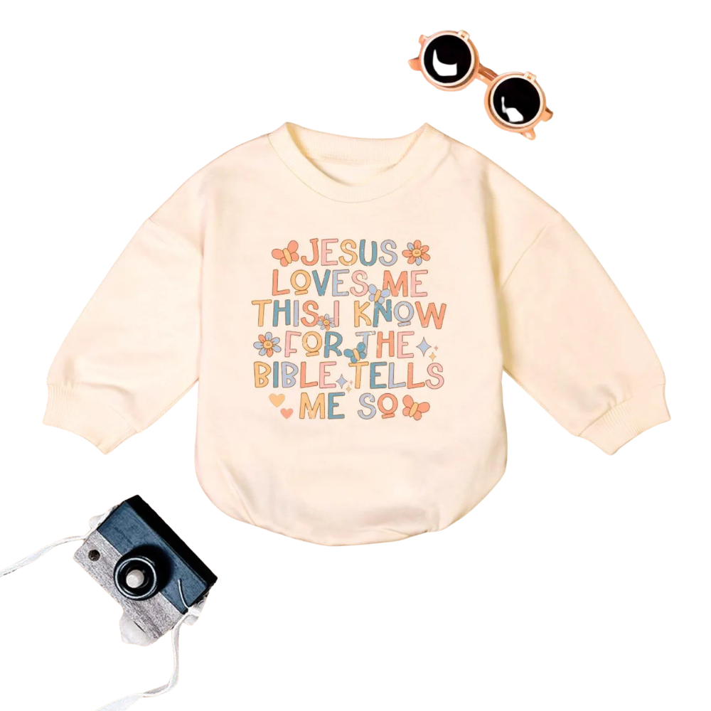 Jesus Loves Me This I Know For The Bible Tells Me So Baby Romper Sweatshirt, Christian Baby Romper Sweatshirt BB0223