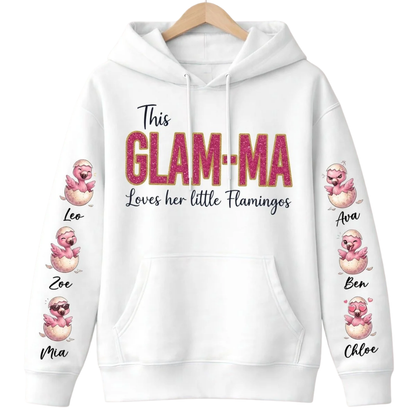 This Glam-ma Loves Her Little Flamingos Custom Grandkids Names Hoodies For Grandma, Custom Flamingo Grandmother Hoodies 2D1262