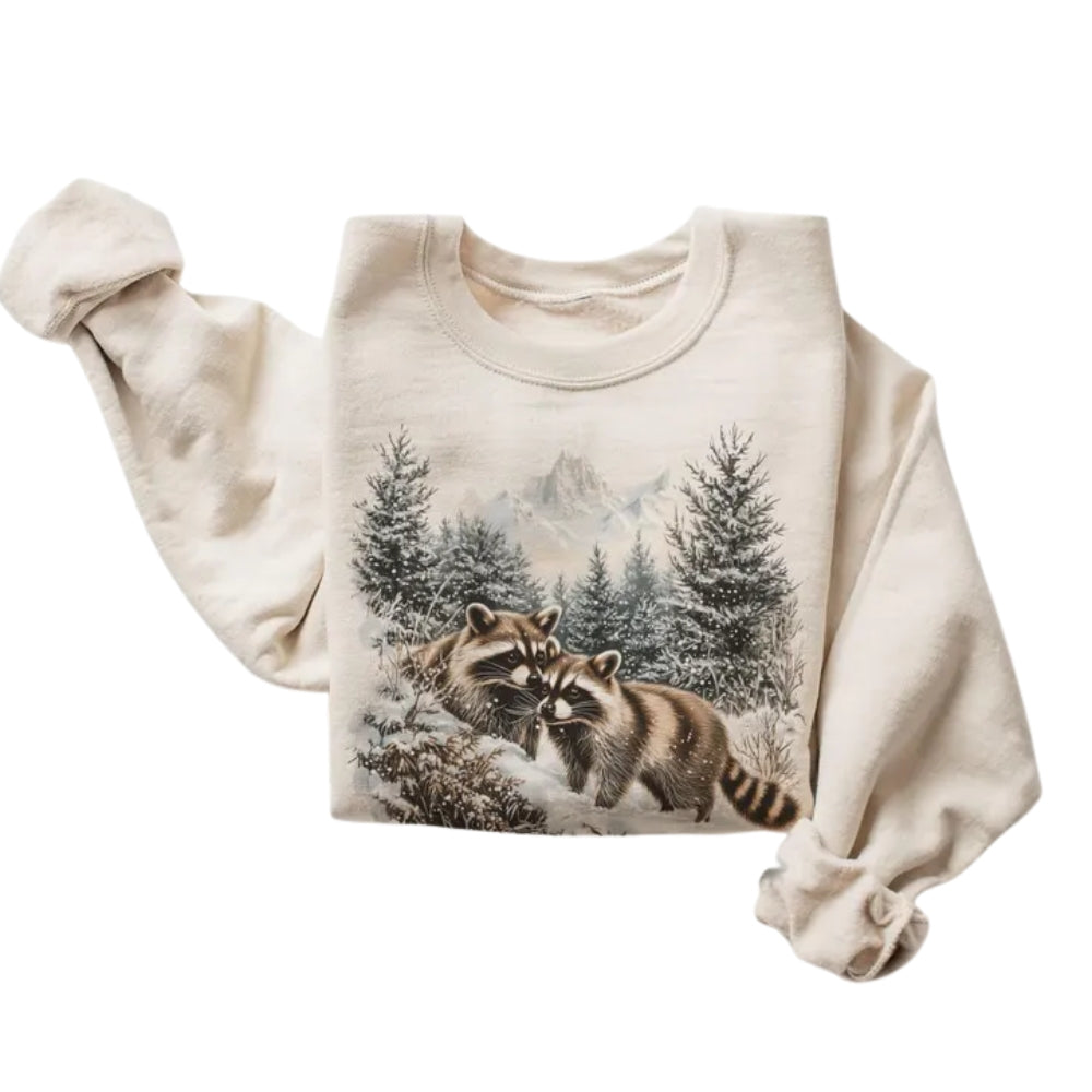 Raccoons Snowy Forest Winter Sweatshirt, Raccoon Lover Sweatshirt 2D0557