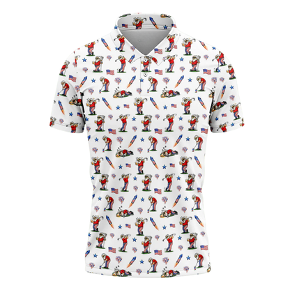 American Flag Funny Old Man Pattern White Golf Polo Shirt For Men, Funny 4th Of July Golf Shirts GZ0315