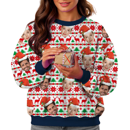Custom Face Christmas Pattern  Ugly Sweater, Custom Photo Christmas 3D Sweatshirt Red White Green 2D1256