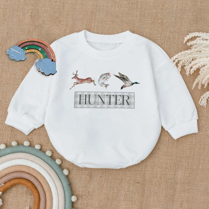 Deer Duck Fish Hunter Baby Romper Sweatshirt, Baby Hunting Romper Sweatshirt BB0121