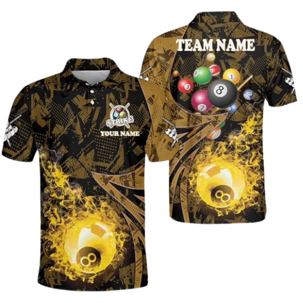 Custom Flame 8 Ball Billiard Polo Shirt For Mens, Custom Flame Billiard Team Shirts BIZ0243