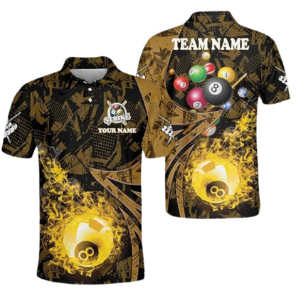 Custom Flame 8 Ball Billiard Polo Shirt For Mens, Custom Flame Billiard Team Shirts BIZ0243