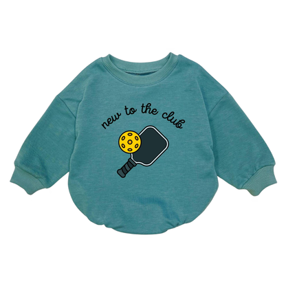 New To The Club Pickleball Baby Romper Sweatshirt, Baby Pickleball Sweatshirt Romper BB0853