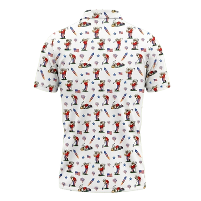 American Flag Funny Old Man Pattern White Golf Polo Shirt For Men, Funny 4th Of July Golf Shirts GZ0315