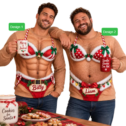 Funny Abs Hairy Custom Christmas Ugly Sweatshirt, Custom Funny Xmas Sweatshirt 2D1257