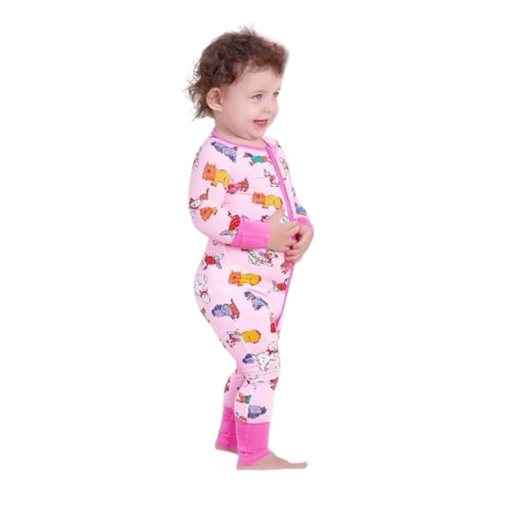 Dog Puppy Pink Baby Romper Convertible Zippy, Dog Pets Baby Convertible Romper BB0379