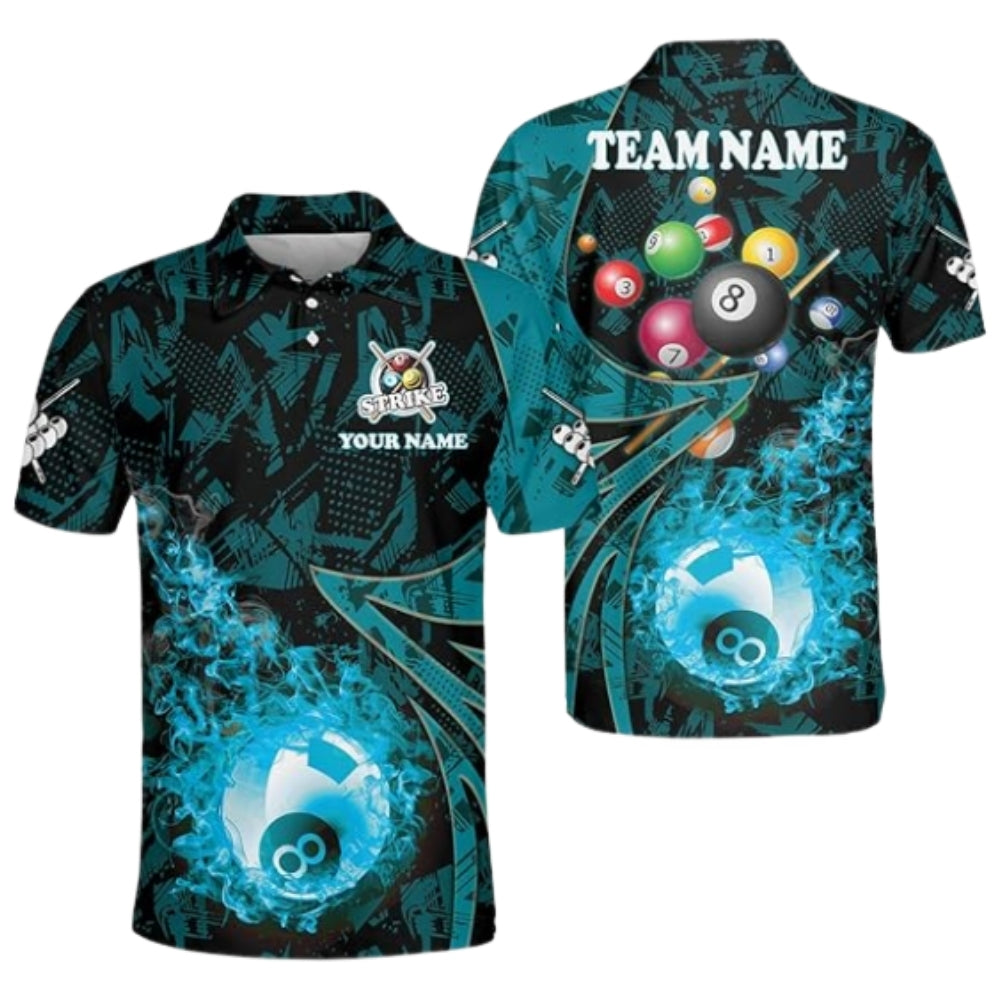 Custom Flame 8 Ball Billiard Polo Shirt For Mens, Custom Flame Billiard Team Shirts BIZ0243