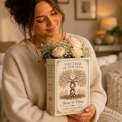 The Tree Of Our Love Growing Together Forever Custom Wedding Anniversary Ceramic Book Vase, Custom Couple Heart Tree Book Vase For Wedding WD0558