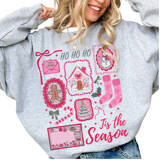 Tis The Season Pink Christmas Sweatshirt For Women, Christmas Pink Sweatshirts 2D0890