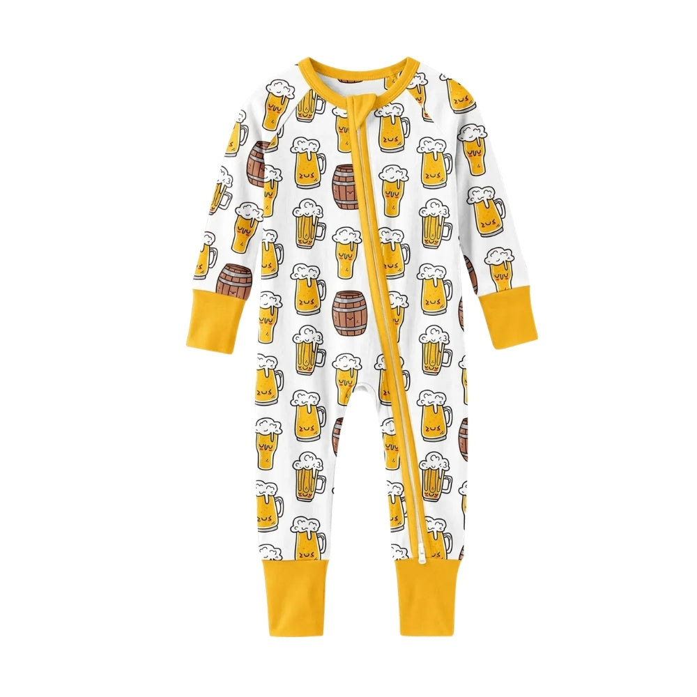 Beer Mug Baby Convertible Zippy Romper Yellow White, Beer Baby Convertible Romper BB0662