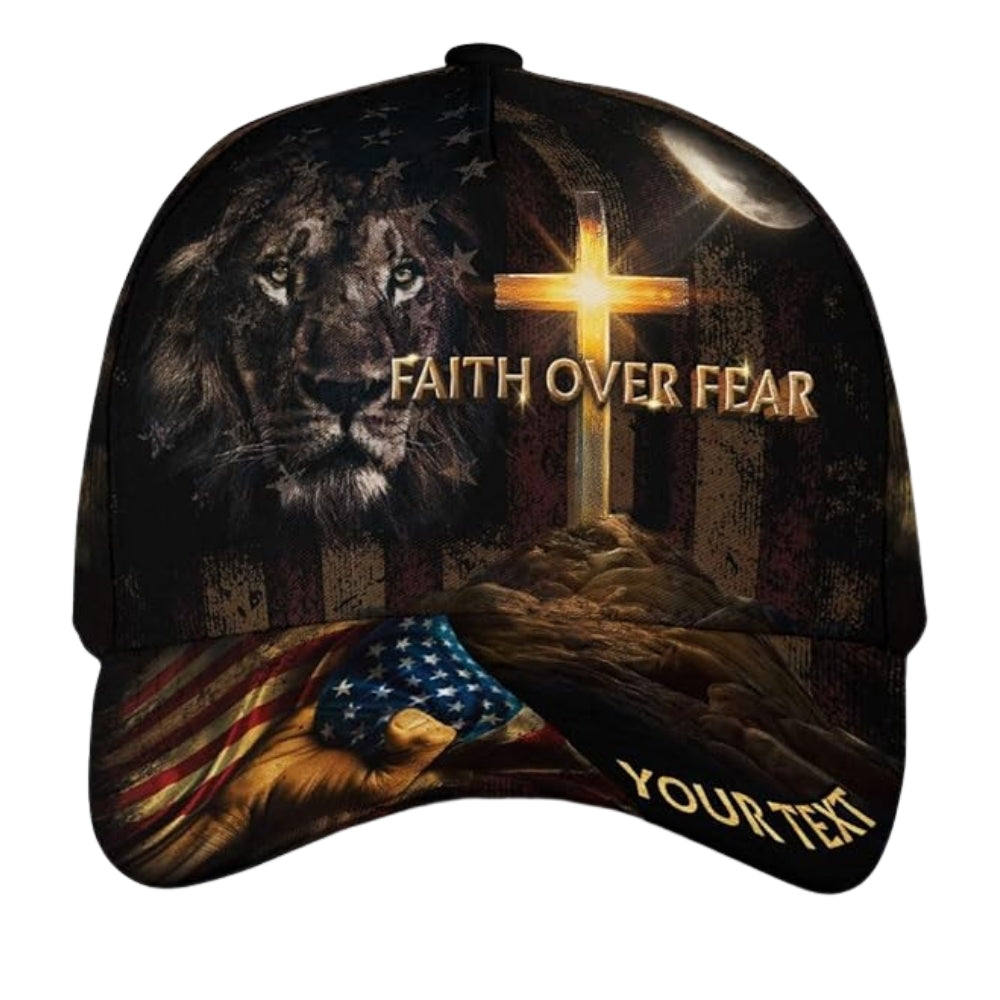 Faith Over Fear Custom Lion USA Flag Baseball Cap, Custom Christian 3D Printed Cap Hat CP0464