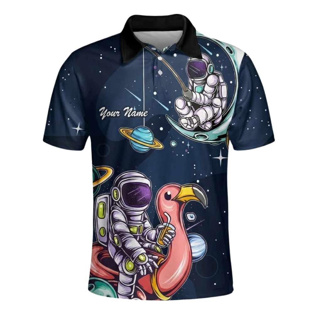 Custom Astronaut Bowling Mens Polo Shirt, Space Lover Custom Team Bowling Shirts BZ0495