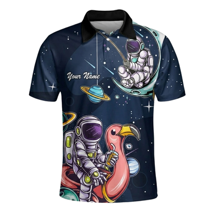 Custom Astronaut Bowling Mens Polo Shirt, Space Lover Custom Team Bowling Shirts BZ0495
