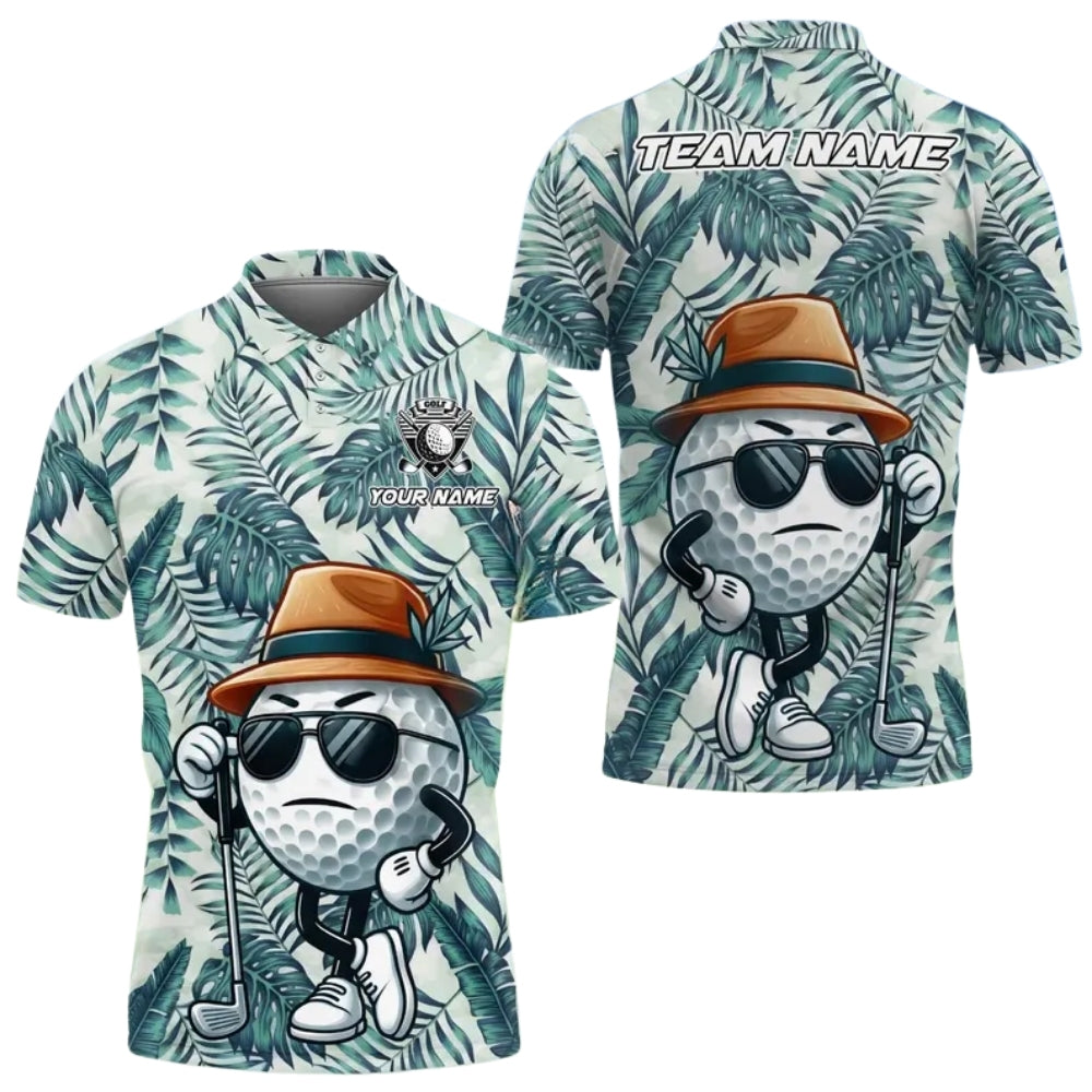 Custom Tropical Funny Ball Golf Men Polo Shirts, Custom Tropical Golf Team Shirts GE0396