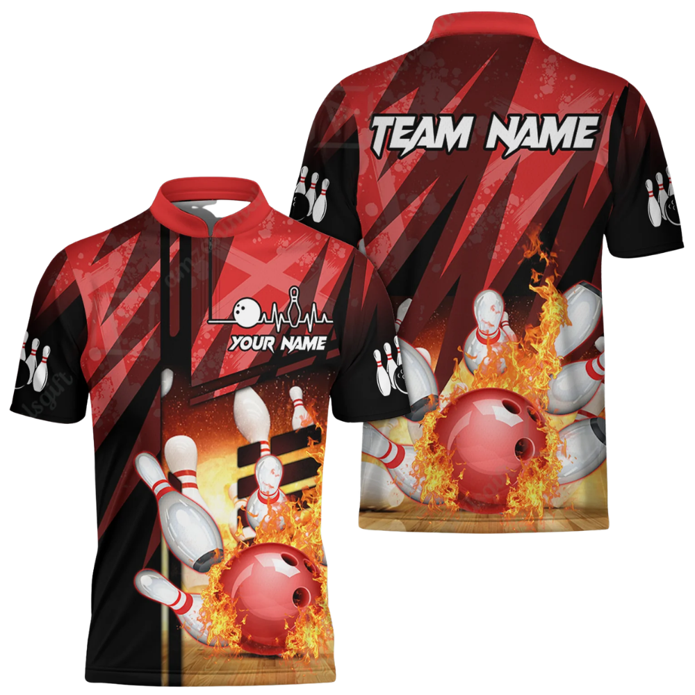 Custom Flaming Ball Red Bowling Jersey For Mens, Custom Flame Bowling Team Shirts BZ0569