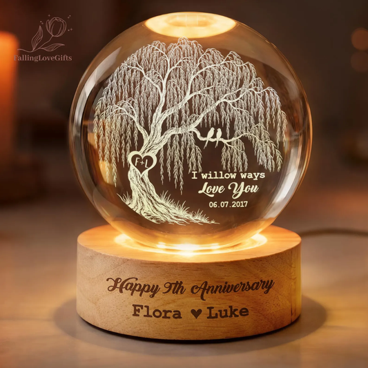 I Willow Ways Love You Custom Tree Crystal Ball Led Night Light, Custom 9th Wedding Anniversary Night Light WD0827