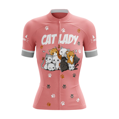 Cat Lady Pink Cycling Short Sleeve Jersey, Cat Lovers Cycling Jersey for Women CG0864