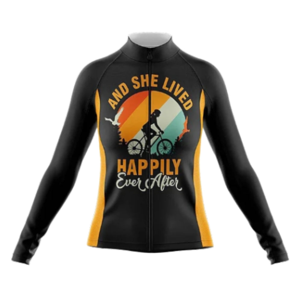 And She Lived Happily Ever After Long Sleeve Cycling Jersey For Women, Black And Orange Cycling Jersey For Ladies CG0754