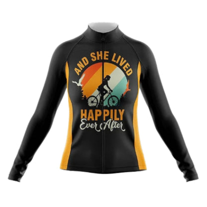 And She Lived Happily Ever After Long Sleeve Cycling Jersey For Women, Black And Orange Cycling Jersey For Ladies CG0754