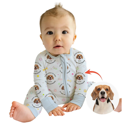 Going Home To Meet My New Bestfriend Custom Dog Face Baby Convertible Zippy Romper, Custom Pet Photo Baby Romper Convertible BB0908