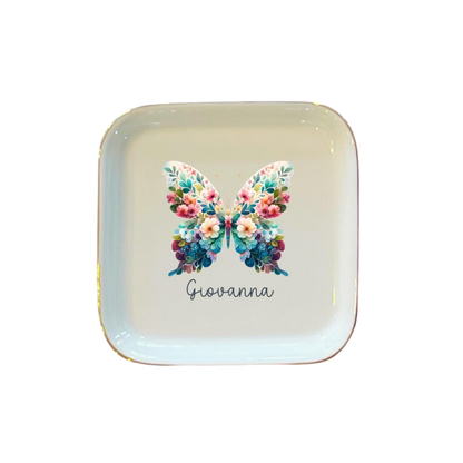 Butterfly Floral Custom Wedding Jewelry Dish, Custom Butterfly Ring Dish WD0502