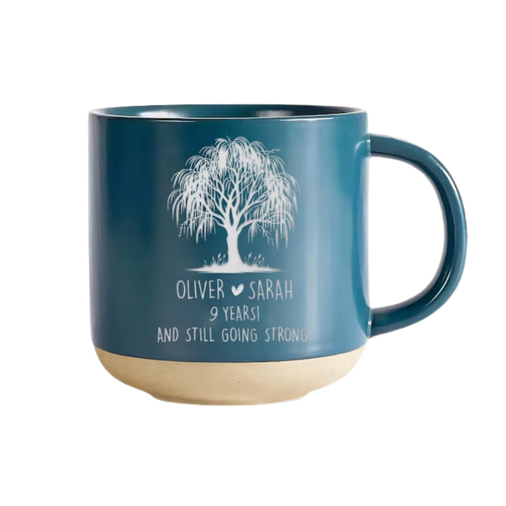 Custom 9th Wedding Anniversary Willow Pottery Mug, Custom 9th Anniversary Mug WD0065