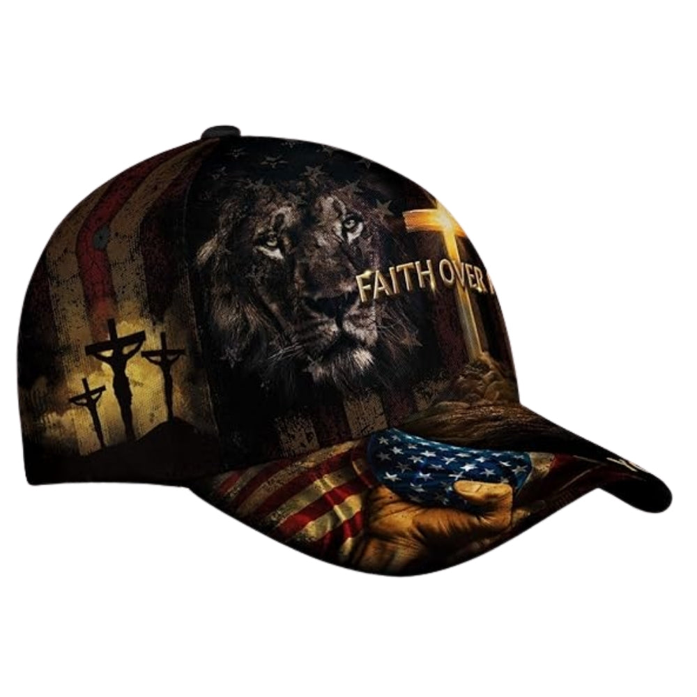 Faith Over Fear Custom Lion USA Flag Baseball Cap, Custom Christian 3D Printed Cap Hat CP0464