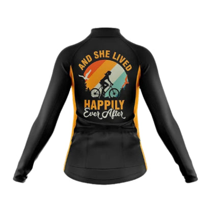 And She Lived Happily Ever After Long Sleeve Cycling Jersey For Women, Black And Orange Cycling Jersey For Ladies CG0754