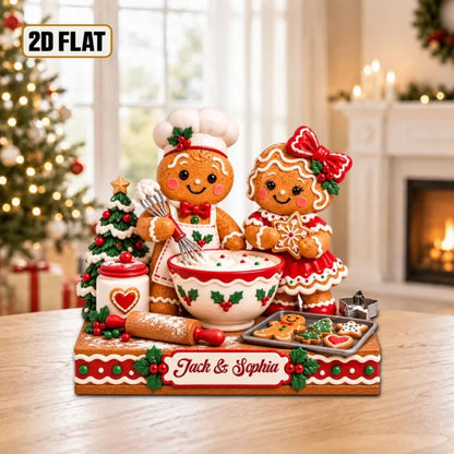 Personalized Gingerbread Baking Couple Layer Wooden Plaque, Custom Christmas Wedding Keepsake Wooden Block WD0943