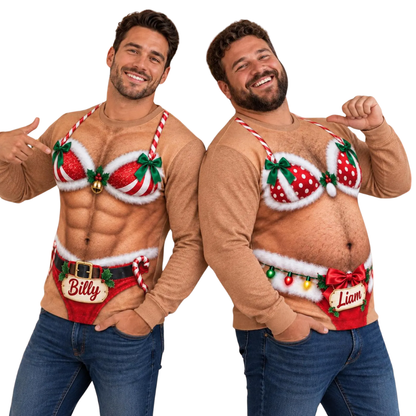 Funny Abs Hairy Custom Christmas Ugly Sweatshirt, Custom Funny Xmas Sweatshirt 2D1257