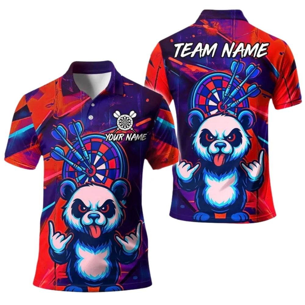 Custom Funny Panda Graffiti Darts Polo Shirt For Men, Custom Panda Darts Team Shirts DE0022