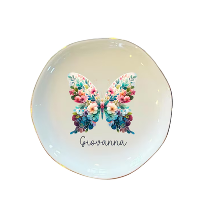 Butterfly Floral Custom Wedding Jewelry Dish, Custom Butterfly Ring Dish WD0502