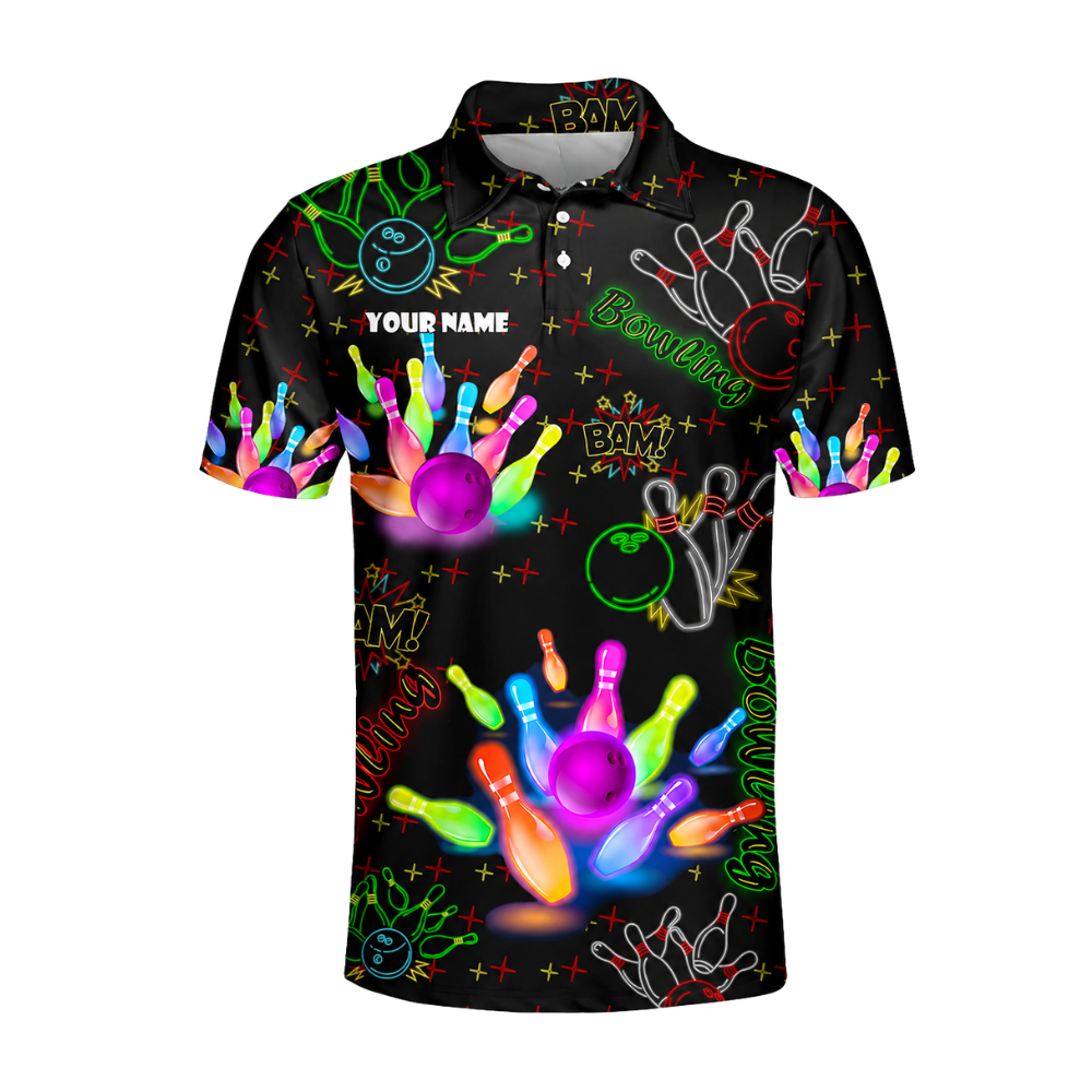 Colorful Neon Custom Name Bowling Polo Shirt For Men, Custom Neon Bowling Team Shirt BZ0472